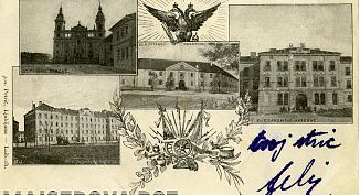 razglednica Ljubljanske vojašnice in cerkev Sv. Petra