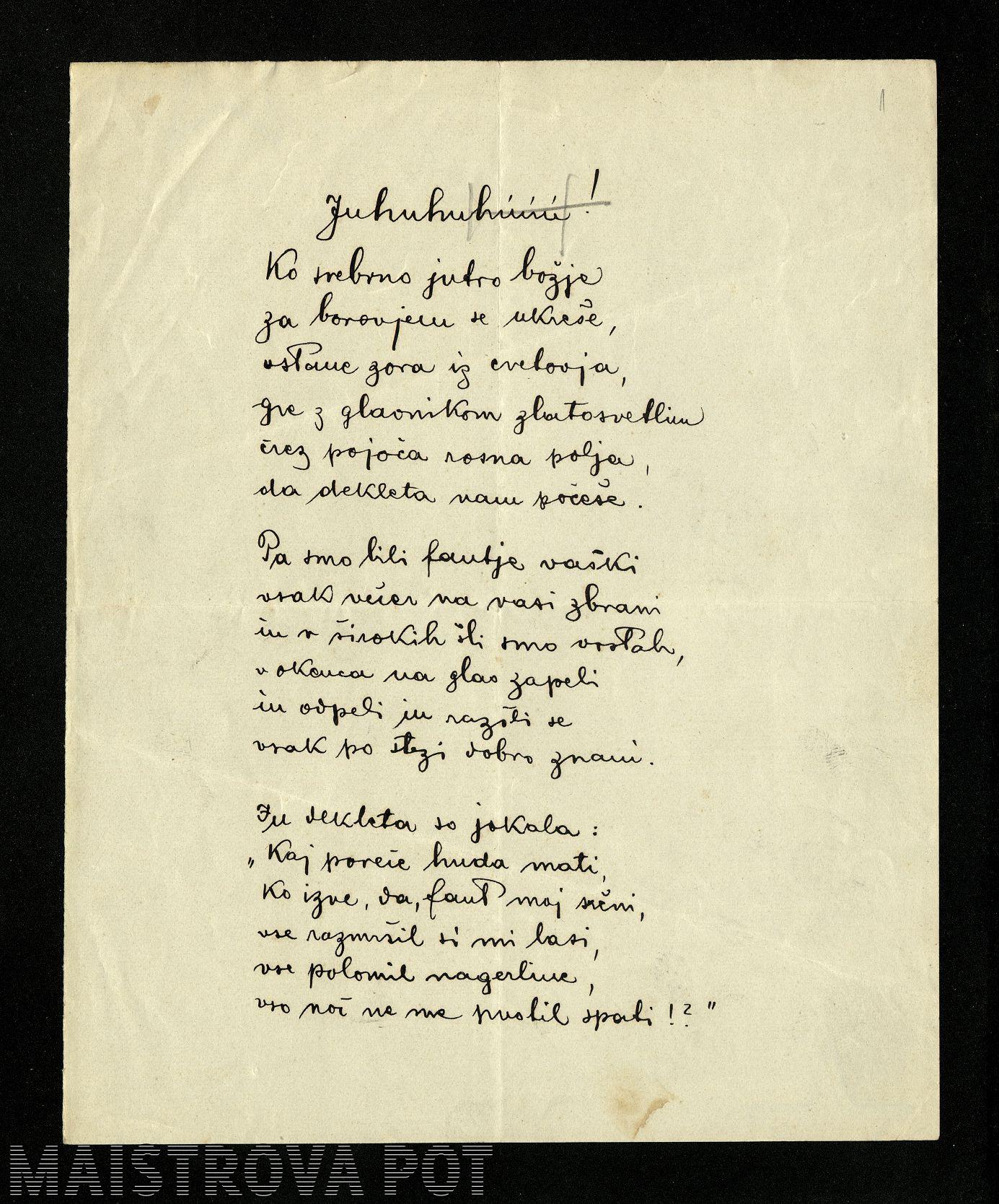 Rokopis pesmi Juhuhu