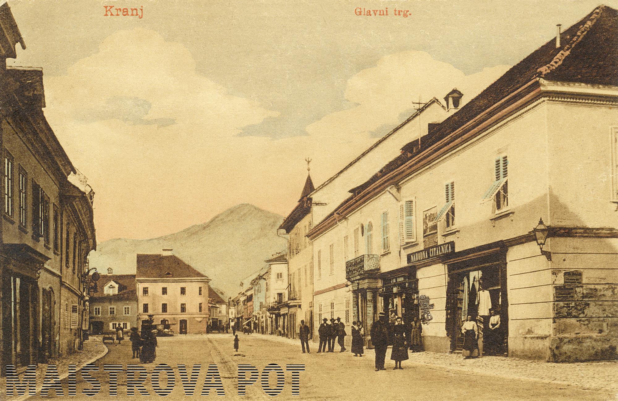 razglednica Narodna čitalnica v Kranju, okoli 1918