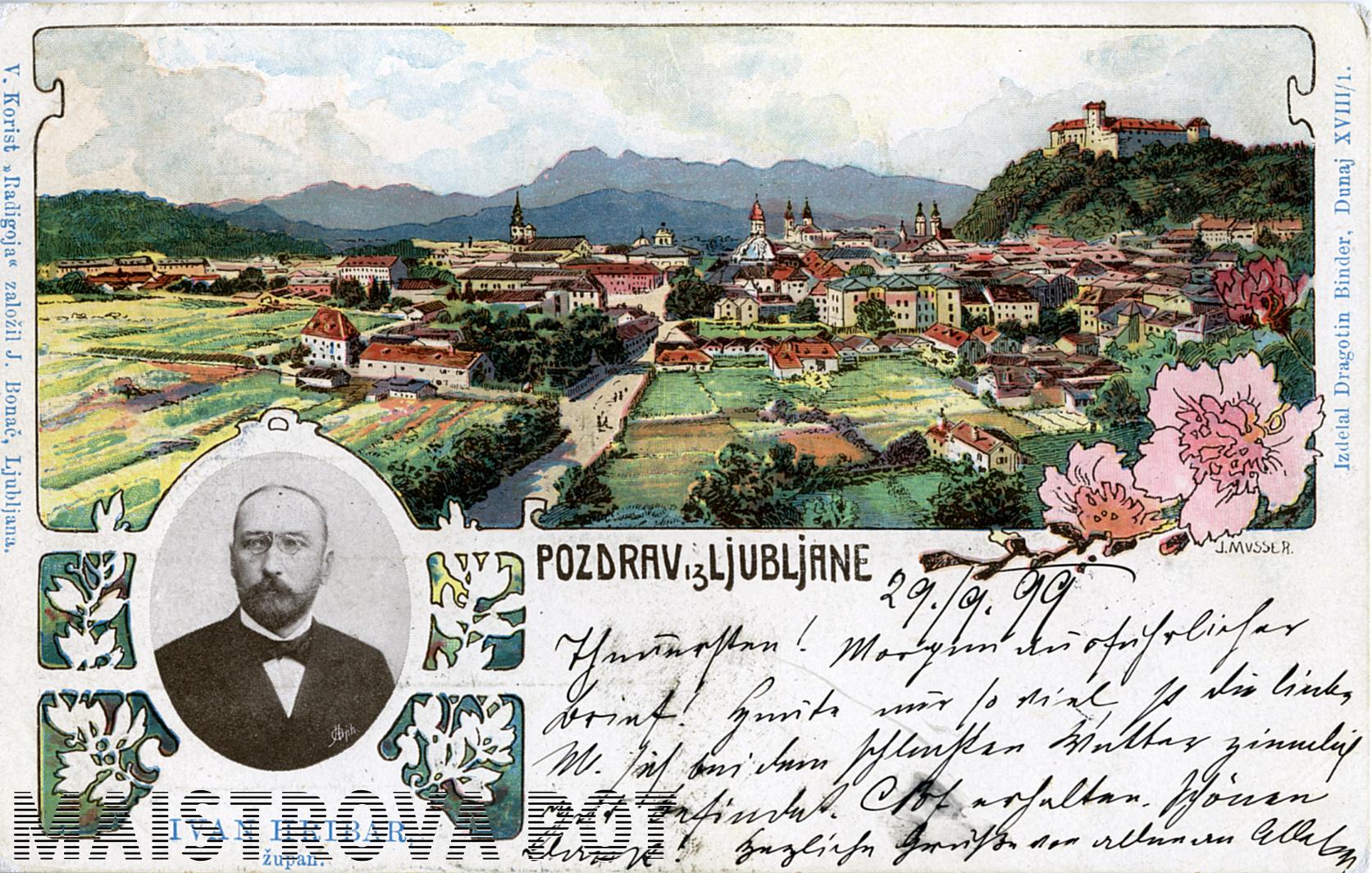 razglednica Pogled na Ljubljano in Ljubljanski grad