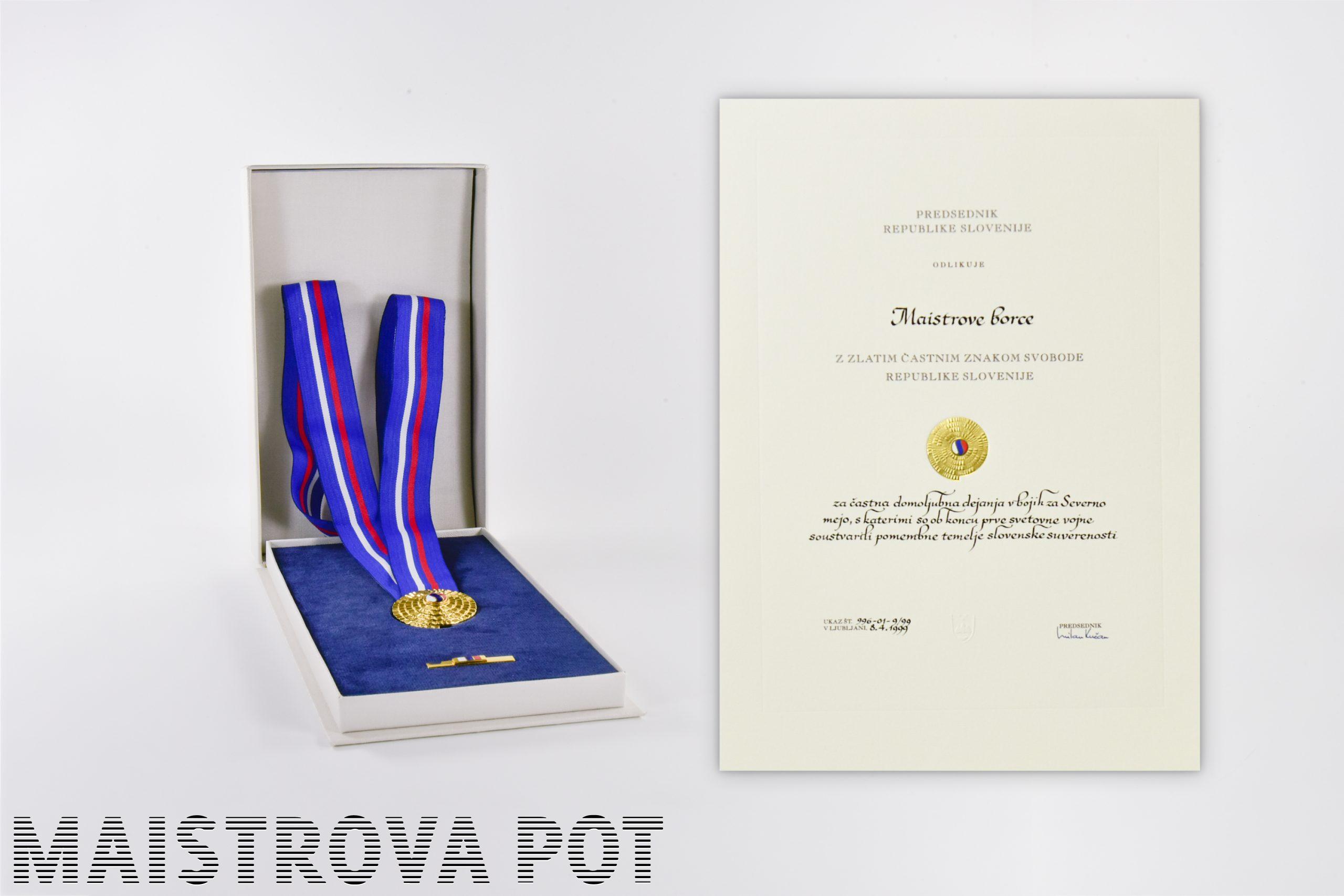 Zlati častni znak svobode RS z listino