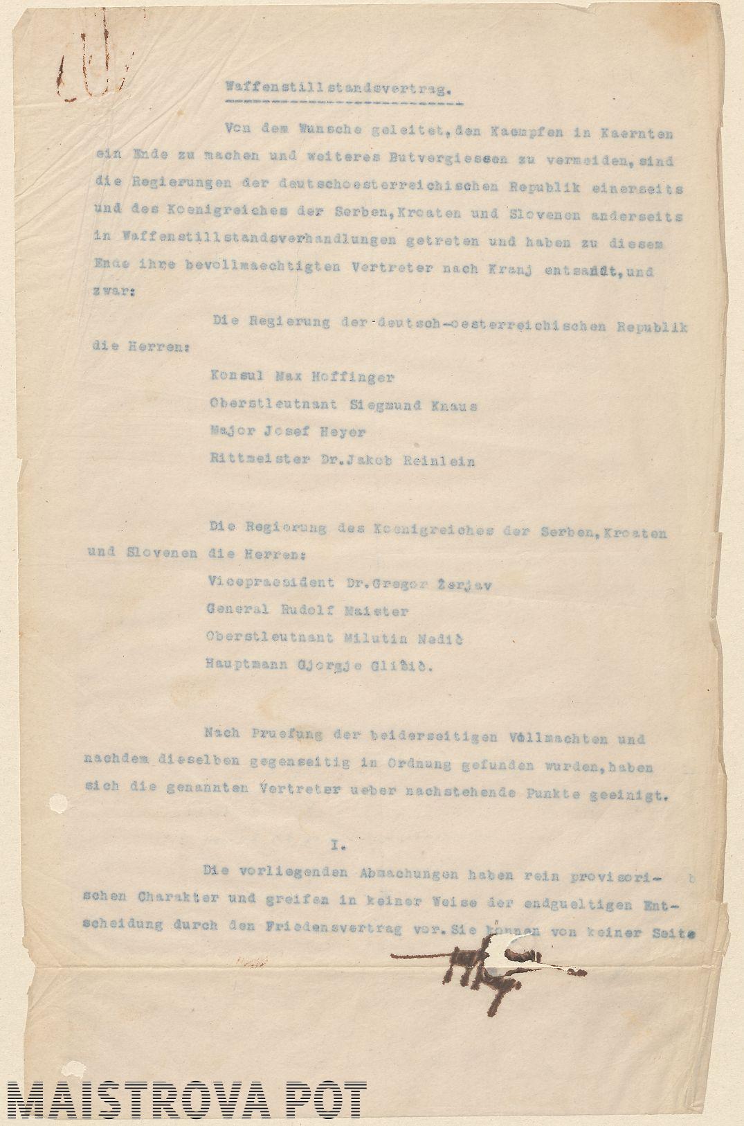 Parafiran koncept sporazuma o premirju 6. 6. 1919