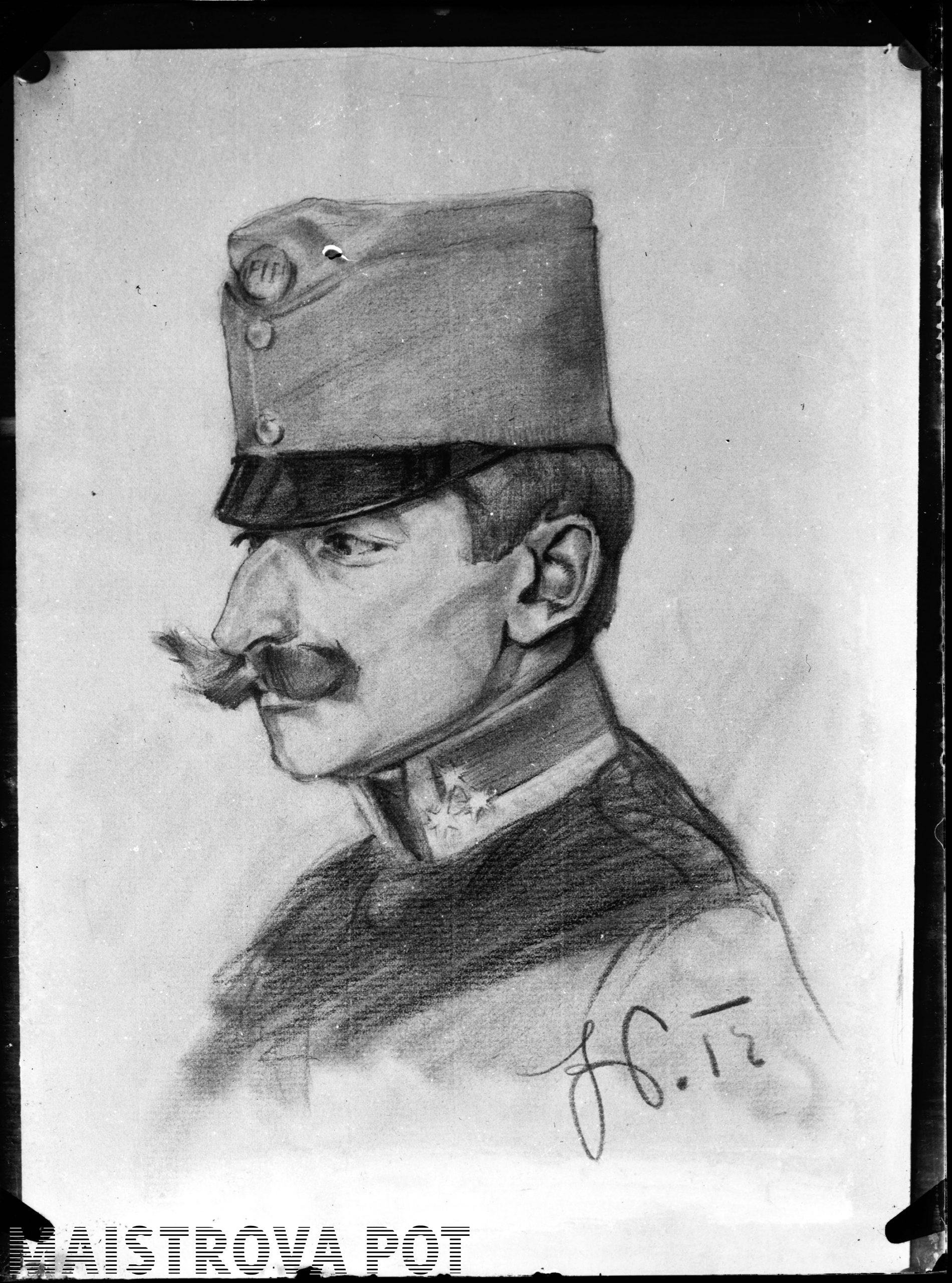 Fotografija reprodukcije portretne risbe stotnika Maistra