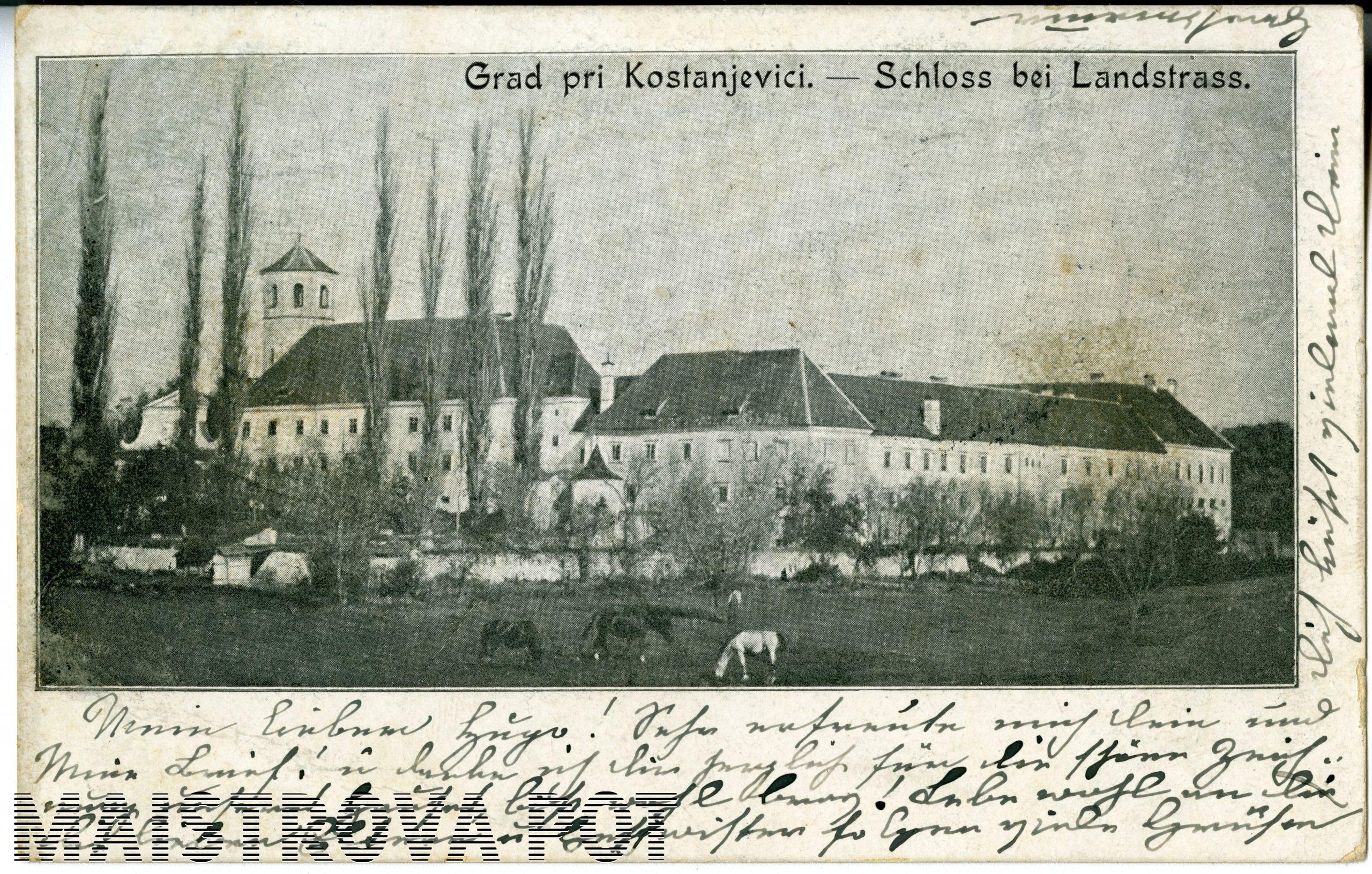 razglednica pogled na nekdanji samostan v Kostanjevici na Krki